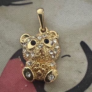 Gold Crystal Teddy Bear Pendant Necklace - Women's Jewelry